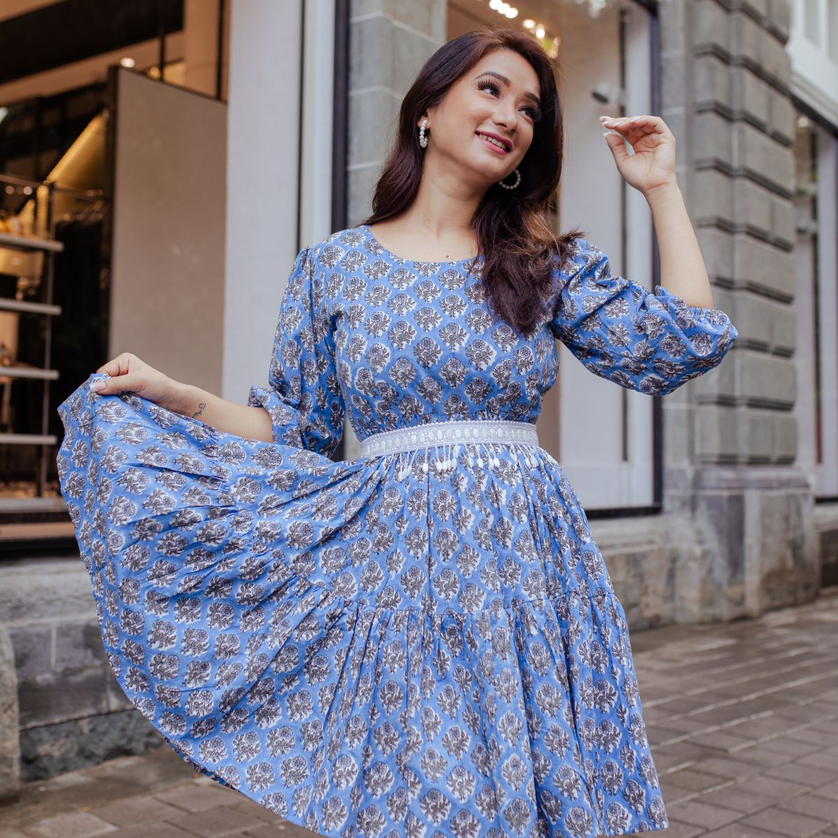 Blue Printed Dress