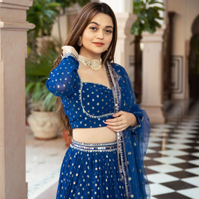 Blue Georgette Lehenga Choli Set