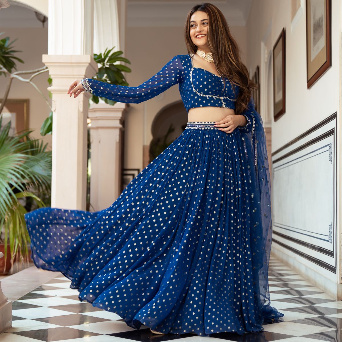 Blue Georgette Lehenga Choli Set