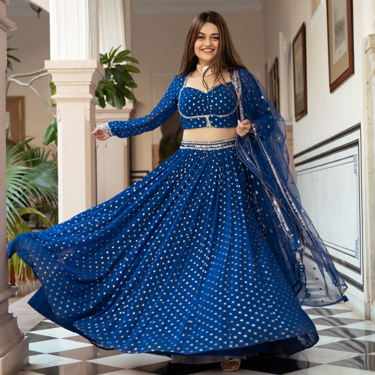 Blue Georgette Lehenga Choli Set