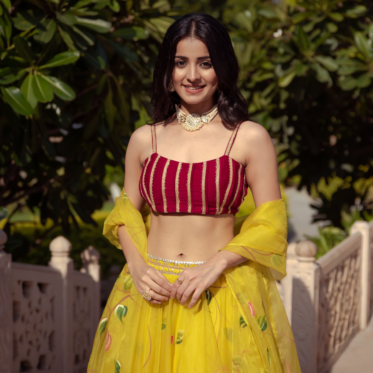 Yellow Organza Lehenga Choli Set