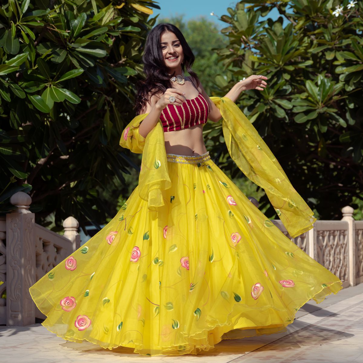 Yellow Organza Lehenga Choli Set