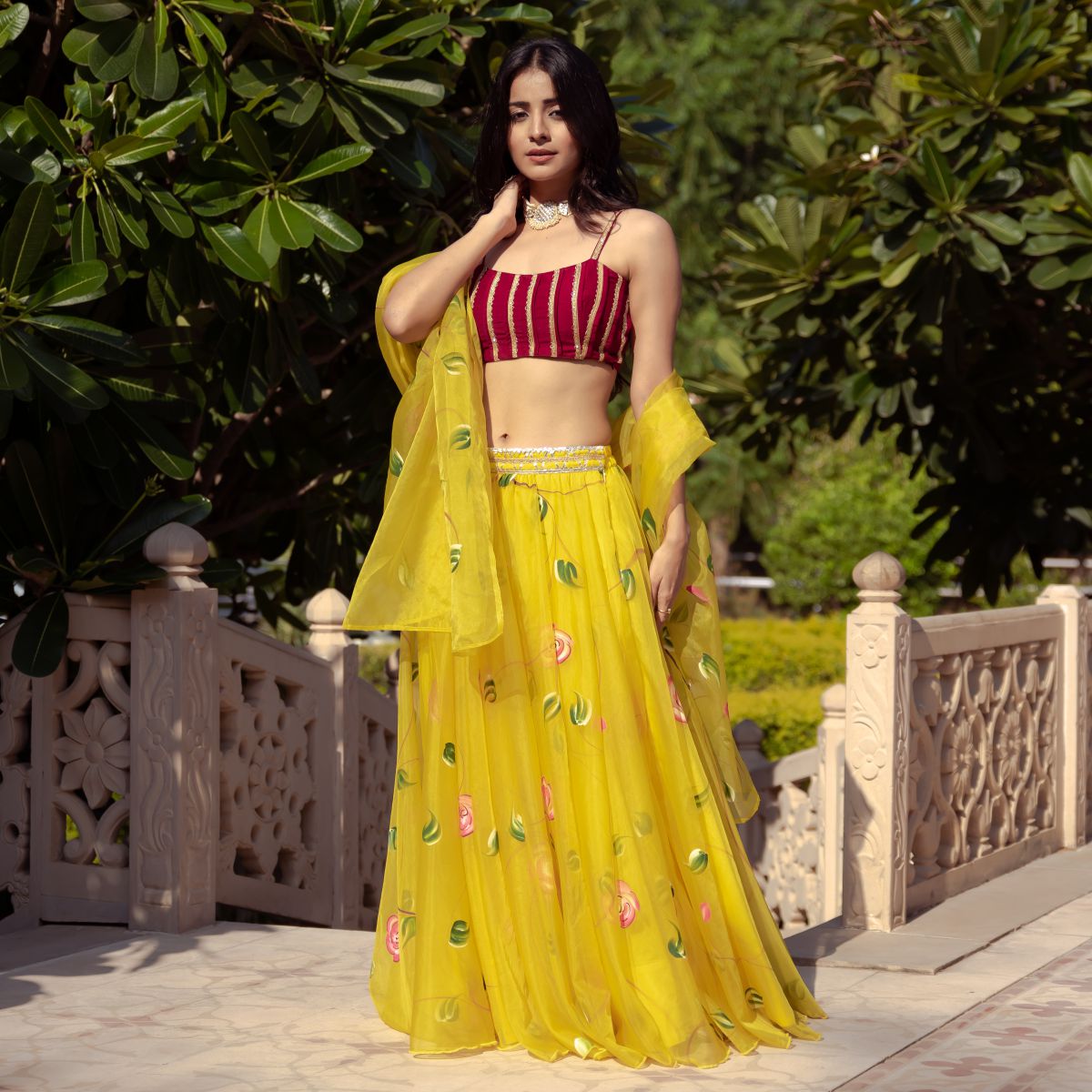 Yellow Organza Lehenga Choli Set