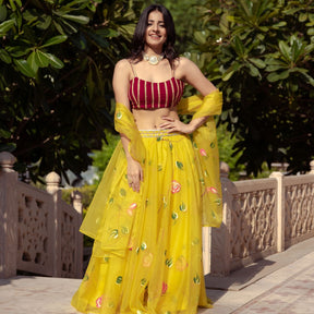 Yellow Organza Lehenga Choli Set