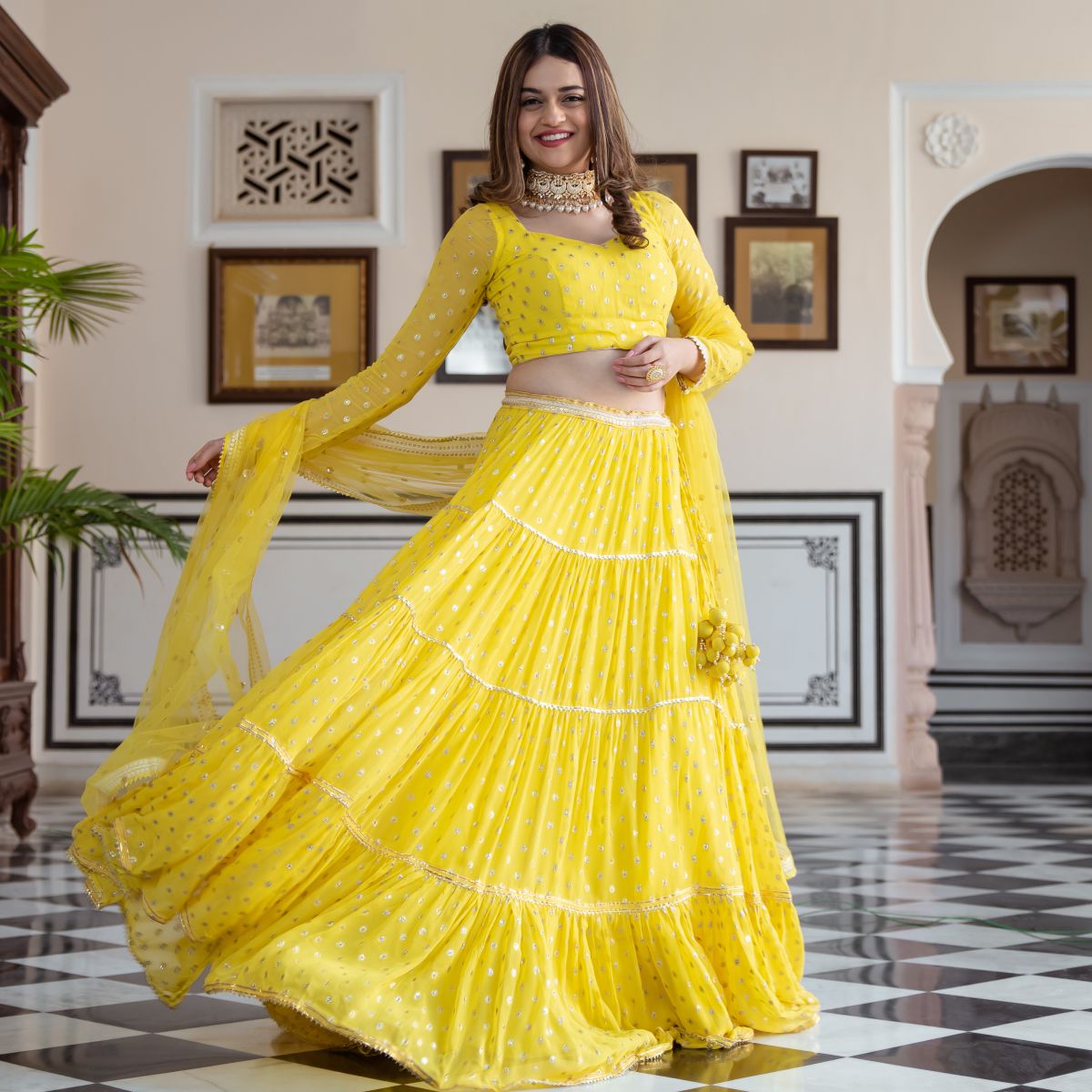 Yellow Georgette Lehenga Choli Set