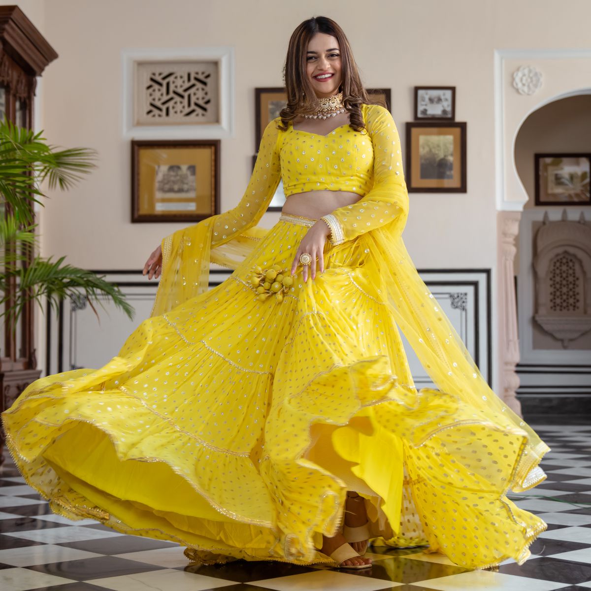 Yellow Georgette Lehenga Choli Set