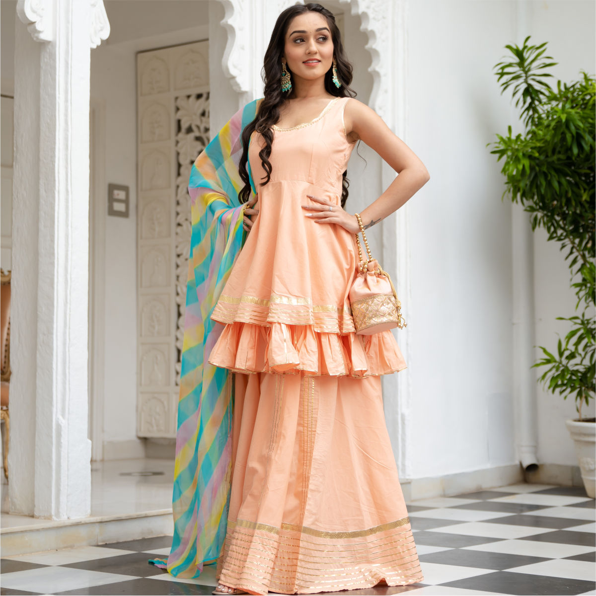 Peach Cotton Kurta and Palazzo Set