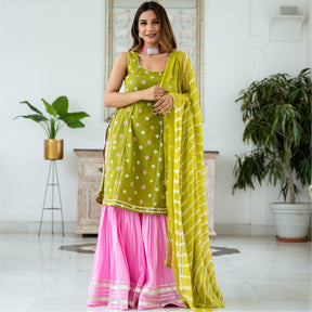 Bandhani Tie-Dye Short Kurta and Sharara Set