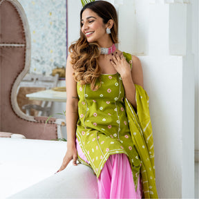 Bandhani Tie-Dye Short Kurta and Sharara Set