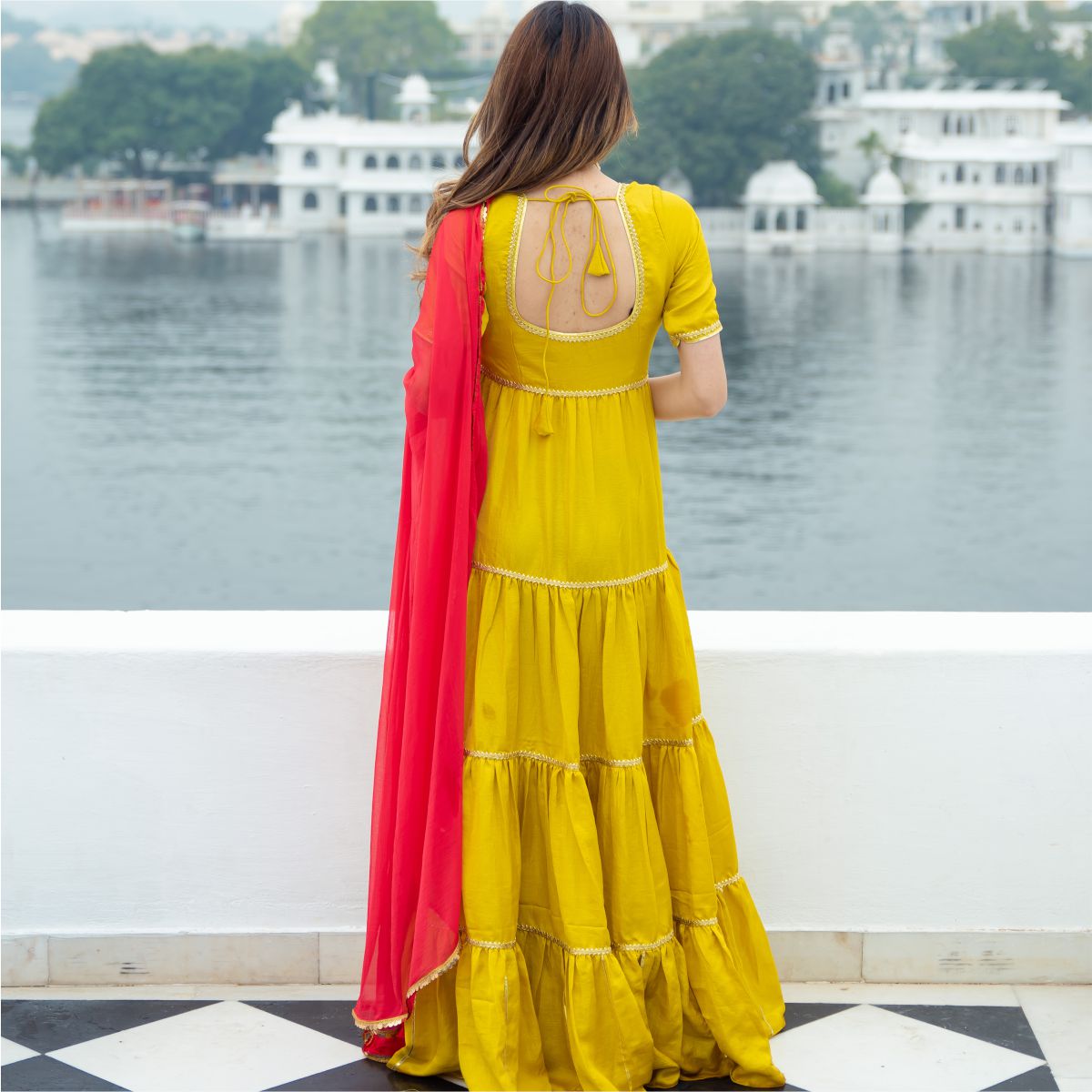 Yellow Silk Long Dress With Dupatta