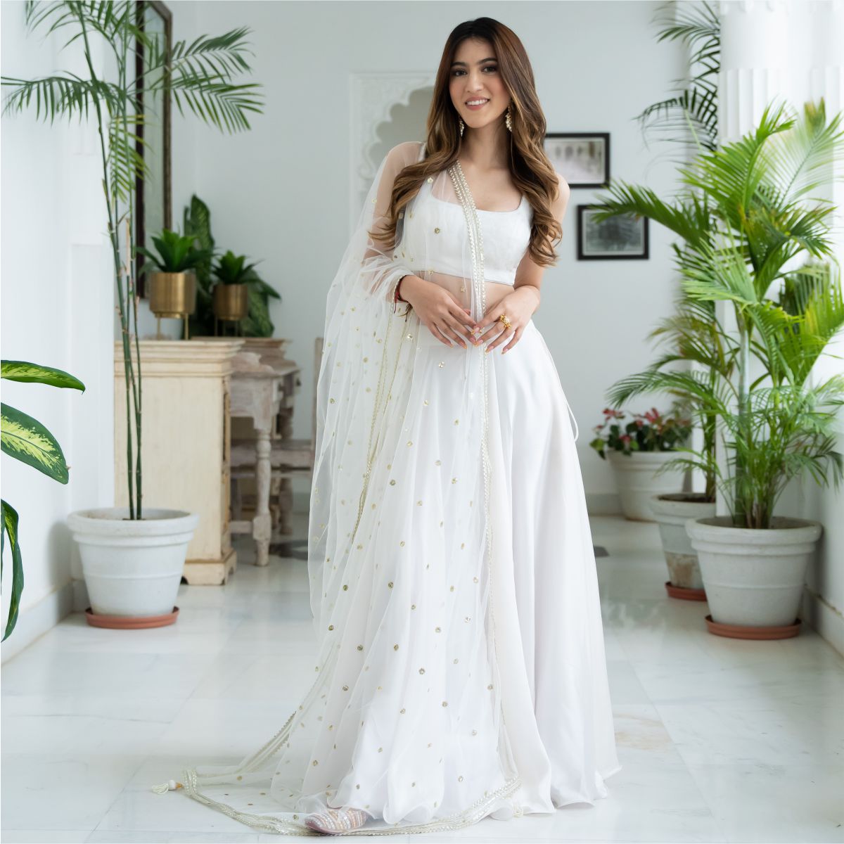 White Silk Lehenga Set