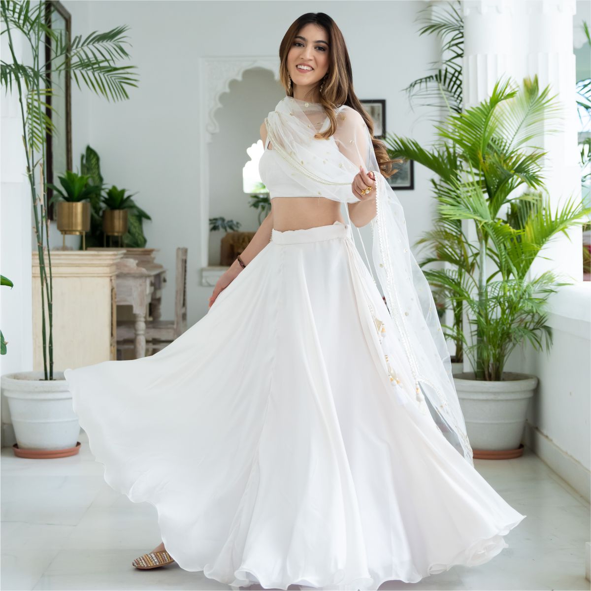 White Silk Lehenga Set