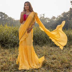 Pale Yellow Georgette Ready Saree