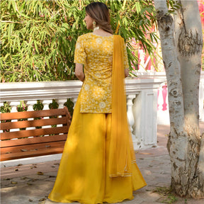 Yellow Embroidered Kurta and Palazzo Set