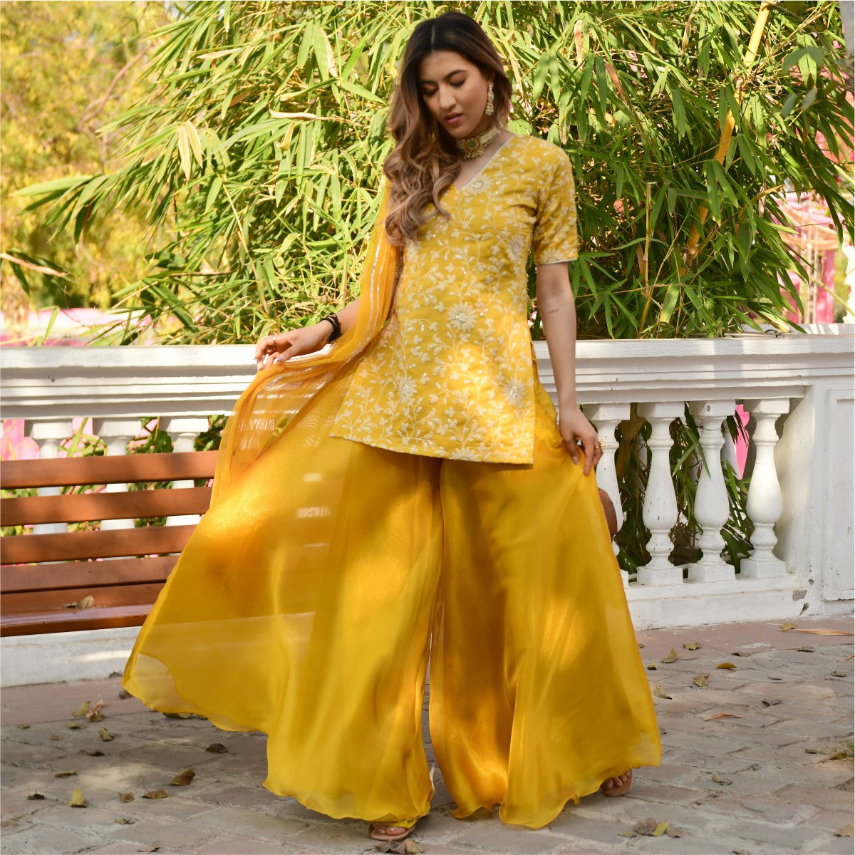 Yellow Embroidered Kurta and Palazzo Set