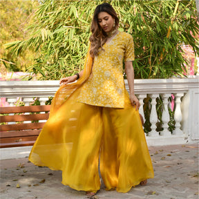 Yellow Embroidered Kurta and Palazzo Set