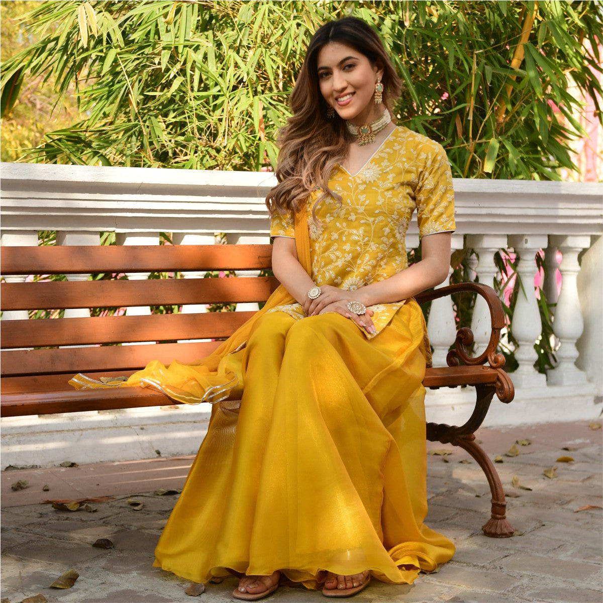 Yellow Embroidered Kurta and Palazzo Set