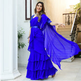 Royal Blue Georgette Ruffle Saree