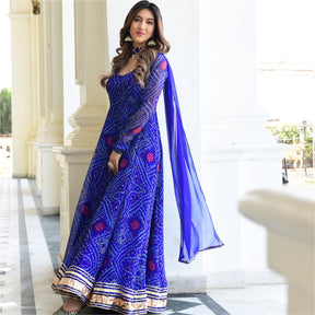 Blue Bandhni Print Anarkali Set