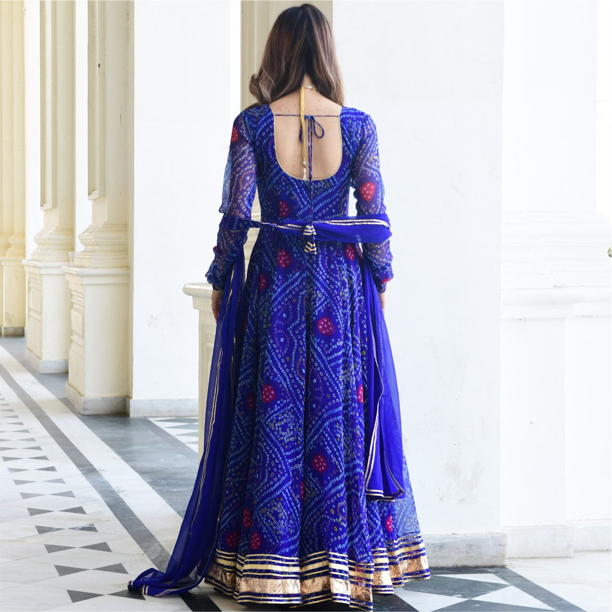 Blue Bandhni Print Anarkali Set