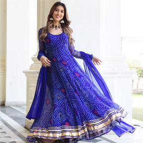 Blue Bandhni Print Anarkali Set