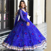 Blue Bandhni Print Anarkali Set