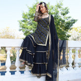 Black bandhni Print Kurta And Sharara Set