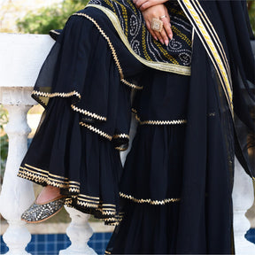 Black bandhni Print Kurta And Sharara Set