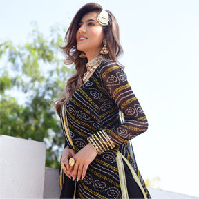 Black bandhni Print Kurta And Sharara Set