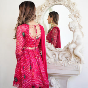 Pink Bandhni Print Kurta And Sharara Set