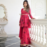 Pink Bandhni Print Kurta And Sharara Set