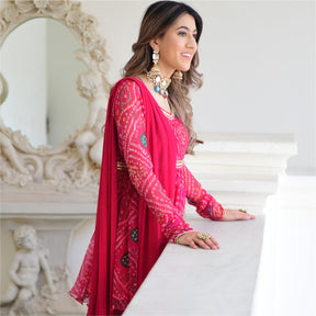 Pink Bandhni Print Kurta And Sharara Set