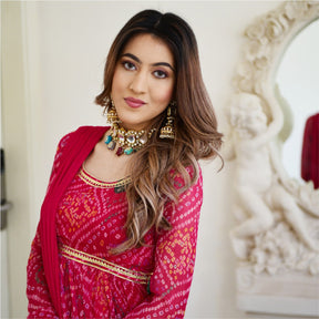 Pink Bandhni Print Kurta And Sharara Set