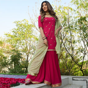 Pink georgette kurta and sharara set