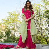 Pink georgette kurta and sharara set