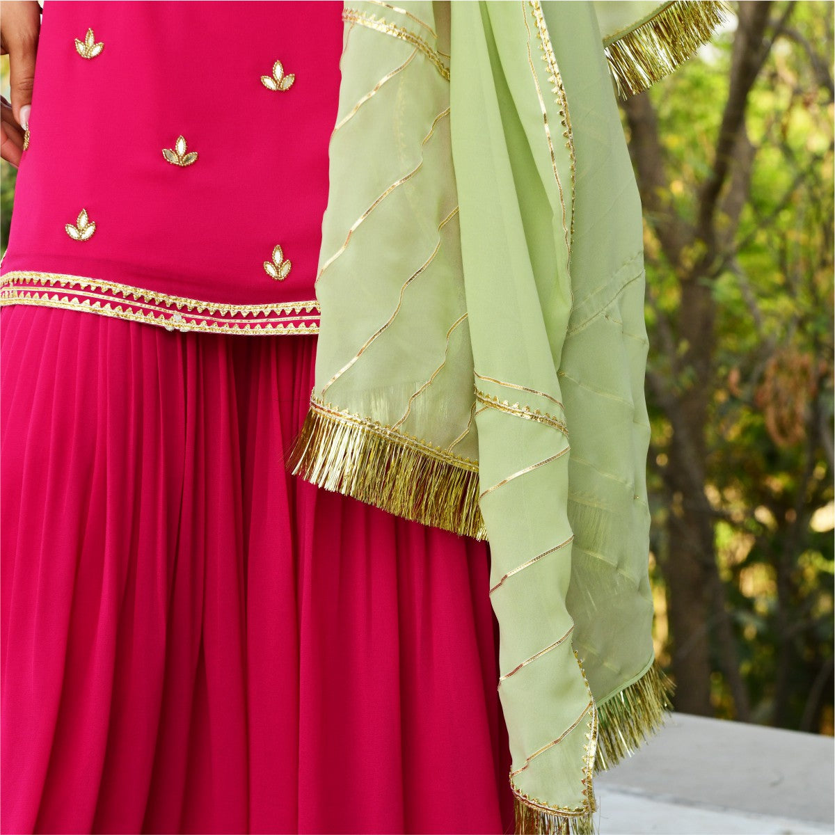 Pink georgette kurta and sharara set