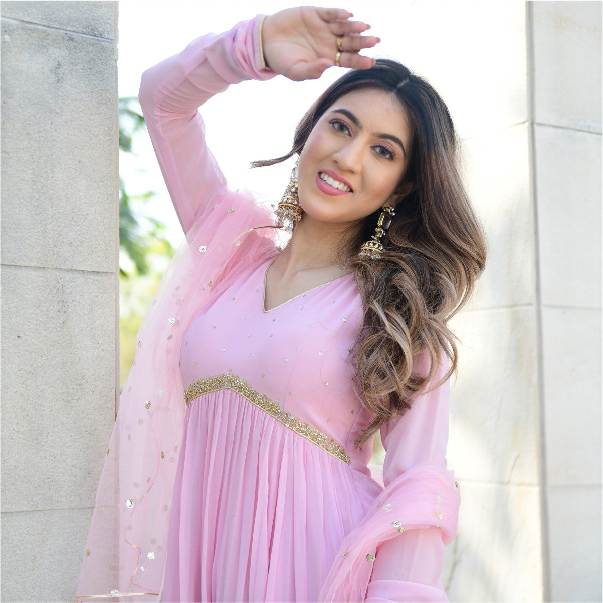 Baby Pink Georgette Long Dress