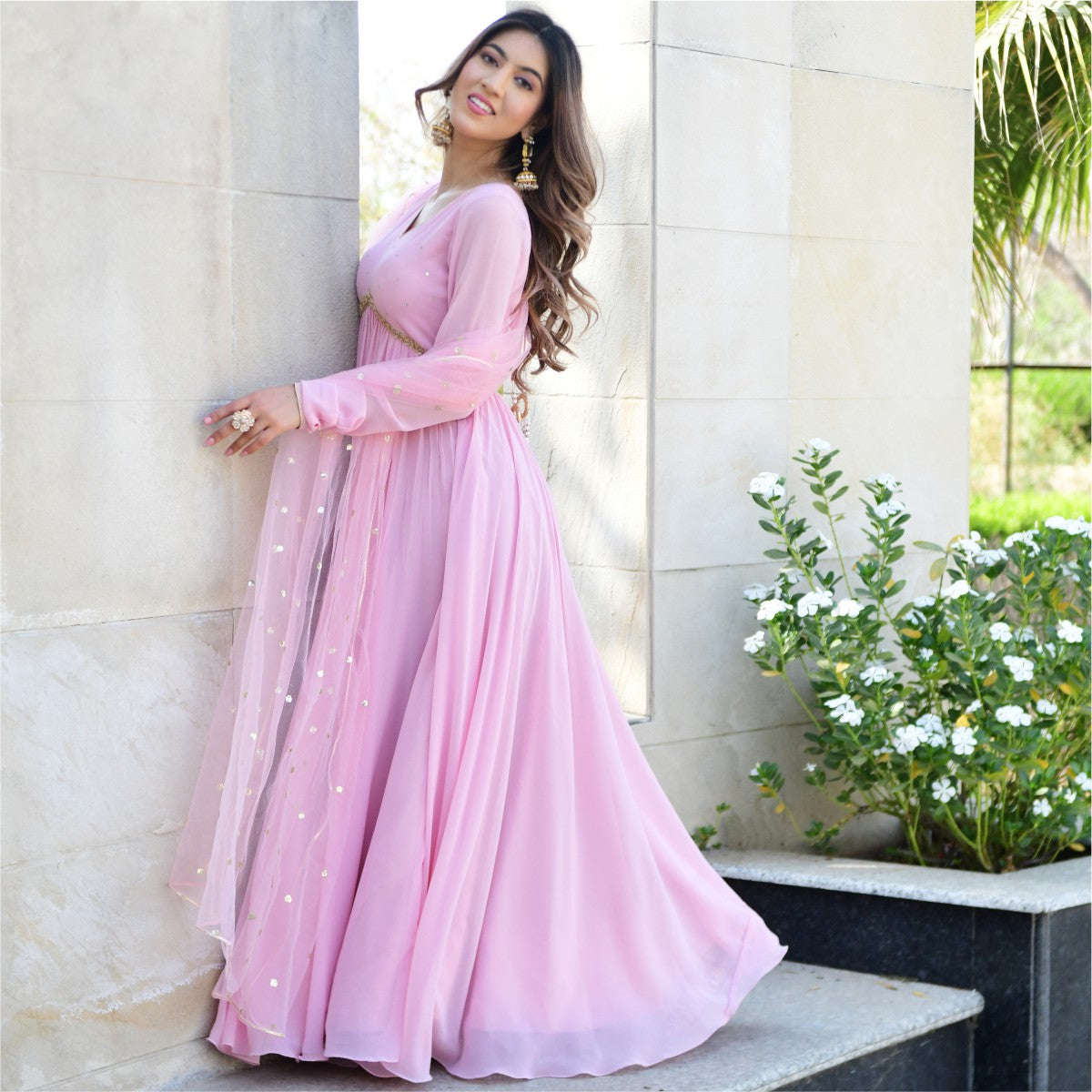 Baby Pink Georgette Long Dress