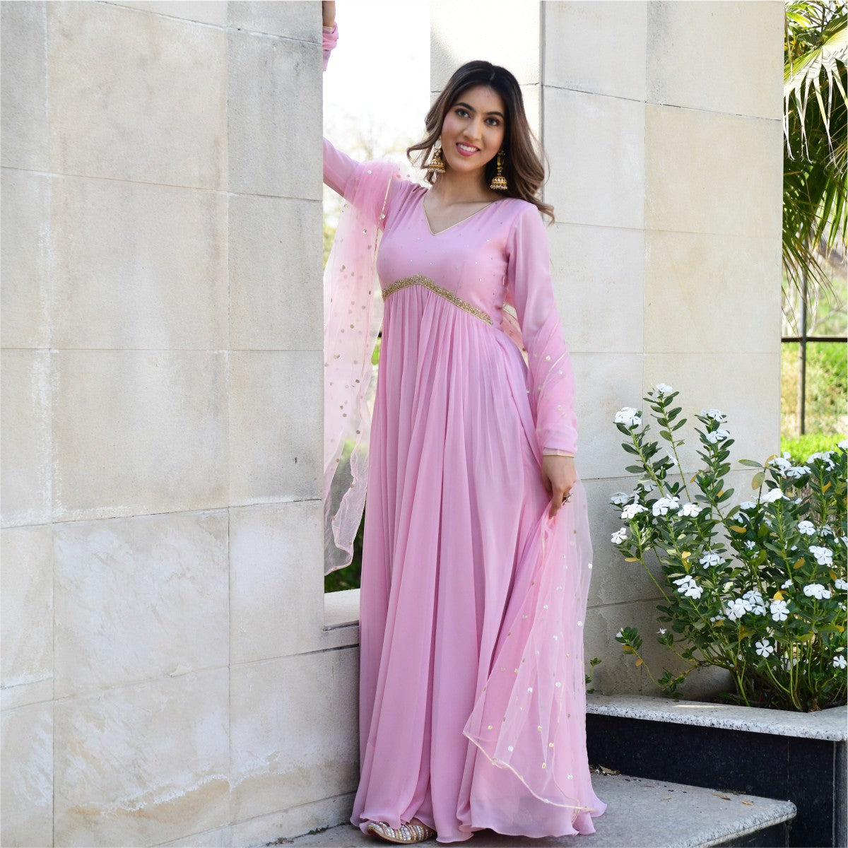 Baby Pink Georgette Long Dress