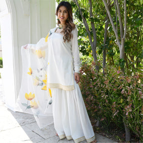 White Kurta And Sharara Set