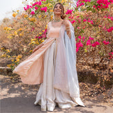 Peach and Grey Anarkali Skirt Set