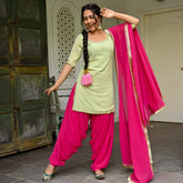 Green And Pink Kurta Patiala Set