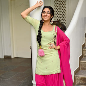 Green And Pink Kurta Patiala Set