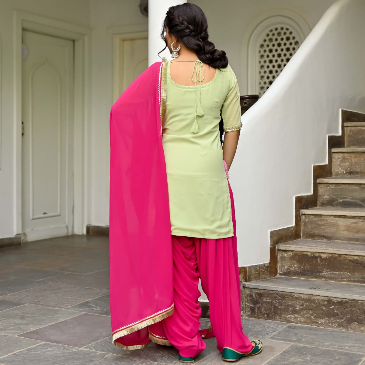 Green And Pink Kurta Patiala Set