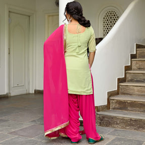 Green And Pink Kurta Patiala Set