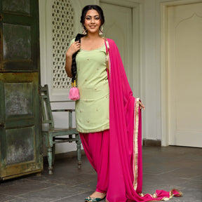 Green And Pink Kurta Patiala Set