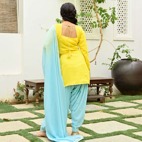 Yellow and Blue Kurta and Patiala Set