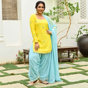 Yellow and Blue Kurta and Patiala Set