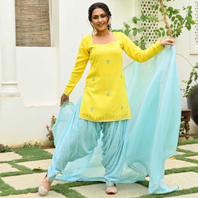 Yellow and Blue Kurta and Patiala Set