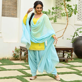 Yellow and Blue Kurta and Patiala Set